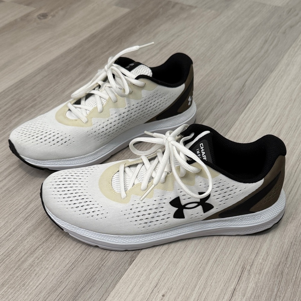 Under Armour Charged Impulse White, Black, and brown Running Shoes